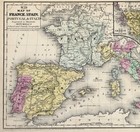 Antique  1852  Italy - Spain - Portugal - France Map Original  10x8   Greece