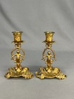 Pair Antique vtg French Rococo Revival Brass 6 1 4  Candle Holders W  Cherubs
