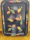 Vintage Decorative Metal Serving Tray 18    X 13    Black Autumn Oak Leaves 50s 