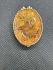 Vintage Carved Amber   Faceted Glass Pill Boxes Flower Villaini Italy Gold Tone