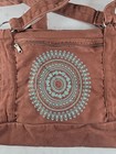 Gaiam Cargo Yoga Mat Bag Brown Cotton Canvas Duffle Tote Embroidered Mandala Zip