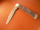 Custom Hand Forged Damascus Steel Trapper Folding Pocket Knife Jigged Bone