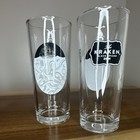 The Kraken Black Spiced Rum Logo Pint Glasses Clear Set Of 2   6   tall Very Nice
