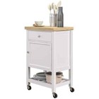 White Rubberwood Kitchen Cart With Drawer And Storage Cabinet