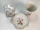 Bathroom Vanity Set Floral Cottagecore Shell Soap Dish Cup Toothbrush Holder Vtg