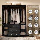 4 Doors Wooden Wardrobe Closet Armoire black Storage Cabinet For Hanging Clothes