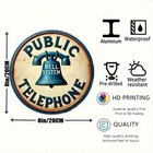 Vintage Public Telephone Bell System Tin Metal Sign Round Retro 8x8
