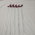 Vintage Hand Blown Glass Bird Swizzle Sticks - Set Of 5 - Red And Clear Art   