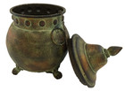 Vase Urn Pot 11  Metal Faux Copper Patina Look Chain Attached Lid Footed Handles