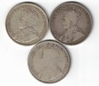 3 X Canada Twenty Five Cents Quarters George V 925 Silver Coins 1913 1914 1915