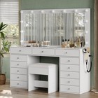 55  Makeup Vanity Desk With Lighted Mirror  Vanity Table With 13 Drawers  White