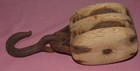 Antique Wood Barn Double Wheel Pulley Block   Tackle