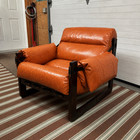 Vintage Faux Leather Lounge Chair Mid-century Modern Wood Accent Armchair Club