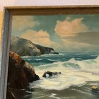 Vintage 60s Oil Painting Coast Ocean Hand Painted Original Mid Century Modern