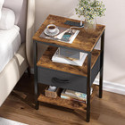 Nightstand With Charging Station  Bed Side Table With Adjustable Fabric Drawer 