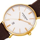 Men s Akribos Xxiv Ak935yg Genuine Leather Embossed Grid Dial Design Strap Watch