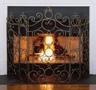 Antique Brass Finish 5 Panel Old World Fireplace Fire Screen Iron Large 58 w