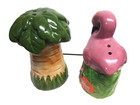 Vintage Tropical Pink Flamingo   Palm Tree Salt And Pepper Shakers 3  Tall