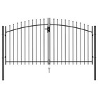Fence Gate Patio Garden Gate With Spike Top Steel Black Double Door Vidaxl