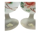 Viking Satin Glass Stemmed Votive Candle Holder Hand Painted Pink Roses Set Of 2