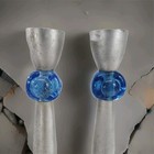 Vintage Pewter Candle Sticks 10  W  Cobalt Blue Glass Decor 2pc  Set