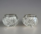 Antique Pair Of  Glass Vanity Dresser Powder Jars No Lids