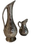Two Vintage Kingwood Ceramic  Mid Century Silver Platinum Vases Pitcher 8      4   