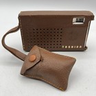 Vintage Toshiba Transistor 6p-15 Am Radio W brown Leather Case And Headphone