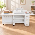 Folding Sewing Cabinet With Storage And White Craft Station For Home And Diy