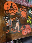 Halloween Decorations Diecut Beistle Witch Pumpkin House Cat Vintage Antique H68