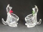 Set Of Two Vintage Kangaroo Clear Lucite Toothpick Holders W Red   Green Bows