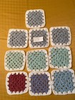 Lot Of 10 5    Gray Teal Blue Maroon Crochet Granny Squares Blocks Afghan Lot 2