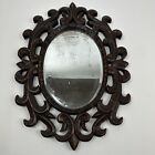 Old Vintage Antique French Wood Carved Wall Mirror Ornate Oval Victorian Goth