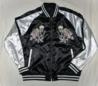 Vtg Skeleton Satin Jacket Memento Mori Sukajan Skulls Japanese Flowers Goth Rare