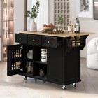 Kitchen Cart With Rubber Wood Drop-leaf Countertop  Internal Storage Racks