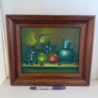 Vintage Original Still Life Fruit On Table Pitcher Oil Painting Framed
