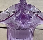 Vtg Light Amethyst Art Glass Basket Ribbed Handle With Applied Flower 7 5   