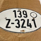Vintage German Oval License Plate Black And White Metal