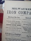 1877 Vintage Railroad Advertising Milwaukee Iron Company Horse Shoes Train Rails