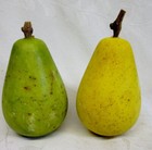 2 Antique  Italian Stone Alabaster yellow    Green Pear  Fruits With Stems