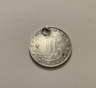 1861 Three Cent Silver Piece Trime 3c Type 3 Civil War Date Us Coin  holed 