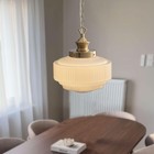 Vintage Milk Glass Pendant Light  13 8  Brass Color Ceiling Light Fixture  Adjus