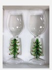 Neiman Marcus Clear Figural Christmas Holiday Tree Wine Glass Set Of 2