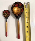 Russian Vintage Folk Art Set Of 2 Khokhloma Hohloma Hand Painted Wood Spoons