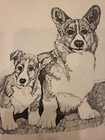 1974 Jim Beaudoin Corgi With Baby Corgi Rare Vintage Framed