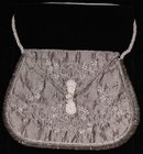 Godey   s 1861 Hand-beaded Swarovski Reproduction Reticule-gray Real Silk-new