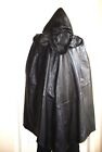 New  Super Dramatic Black Genuine Leather Hooded Cloak Cape Unisex  L - Xl