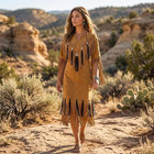 Women s Native American Western Suede Leather Long Wedding Dress Powwow Regalia