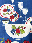 Vintage Leacock Linen Kitchen Tea Towel Teacups Dishes Glasses Flowers