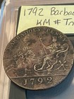 1792 Barbados Penny 1c Neptune In Chariot Colonial America W  Plastic Case 